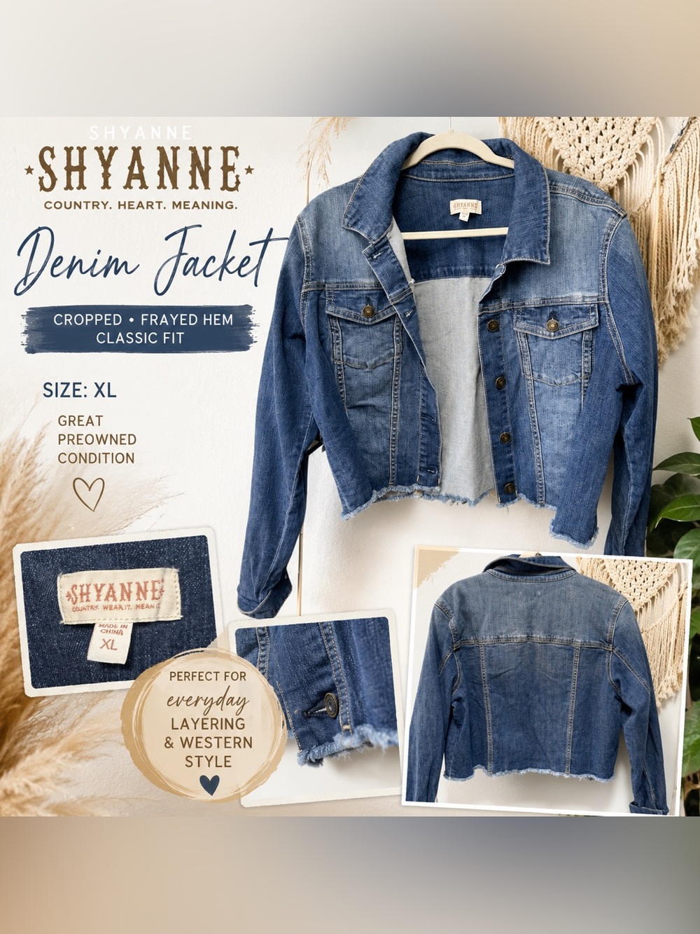 Shyanne Cropped Raw Hem Denim Jacket – Women’s XL